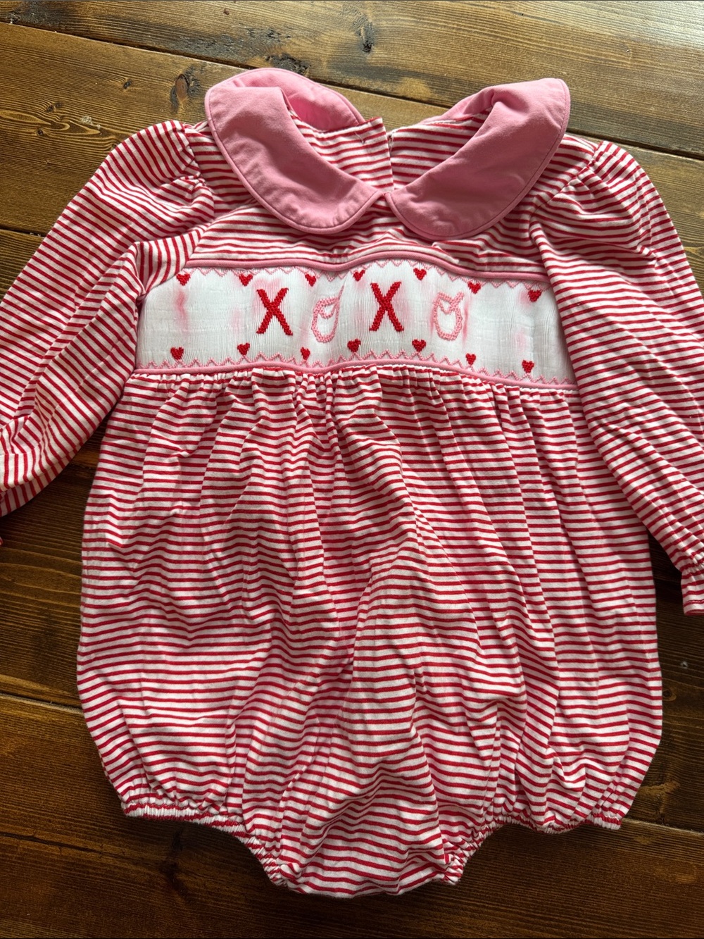 Stitchy Fish 3T Striped Pink & Red Smocked Romper